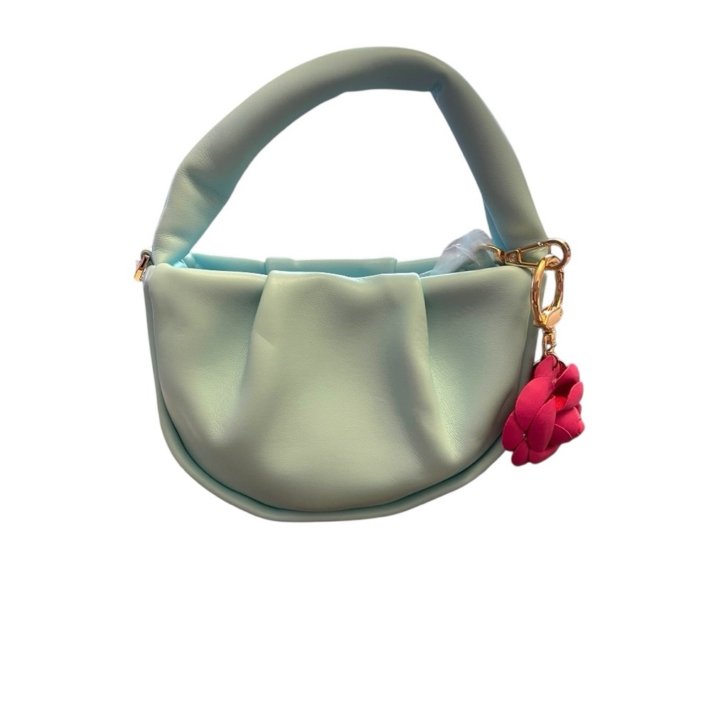 Girl’s Baby Blue Mini Bag with Pink Flower Keychain